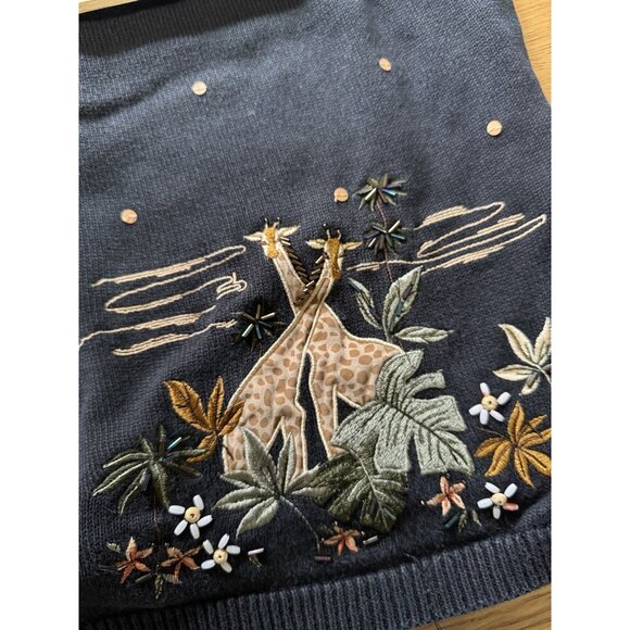 Alfred Dunner Safari Giraffe Sequin Embroidered‎ 2 Piece Cardigan Sweater XL VTG - Picture 6 of 11